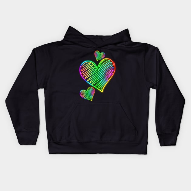 Heart Love Neon Rainbow Colors Kids Hoodie by BluedarkArt